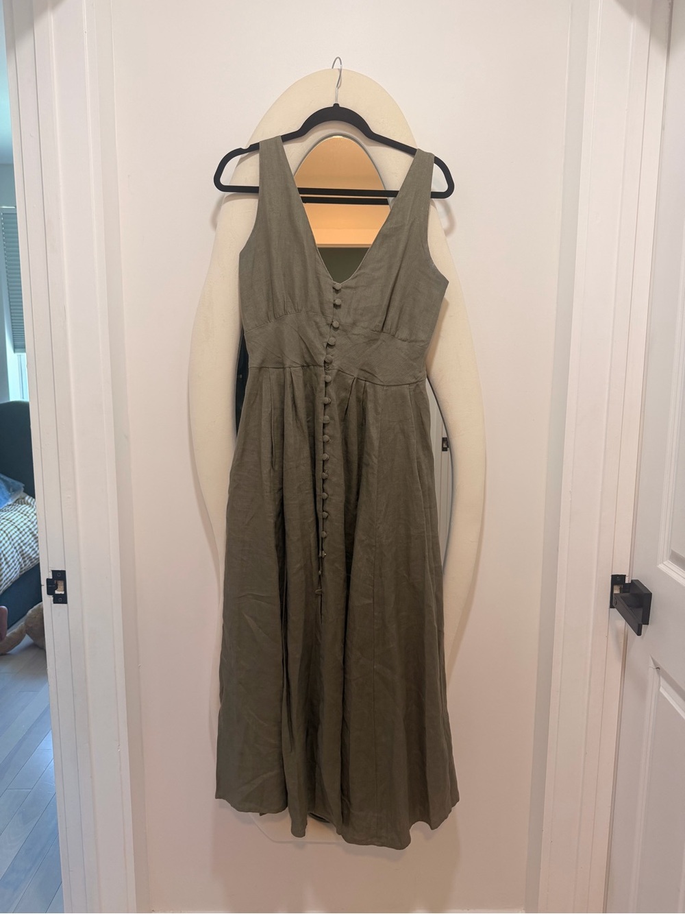 cult gaia Olive Green Button-Front Midi Dress